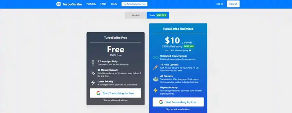 turboscribe ai pricing