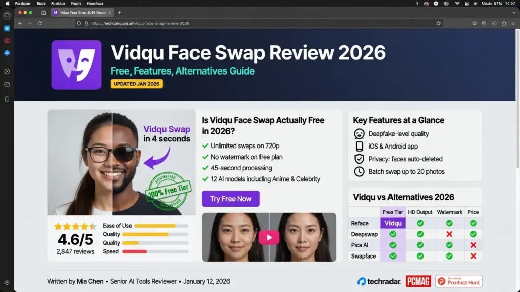 Vidqu Face Swap Review 2026 Free, Features, Alternatives Guide
